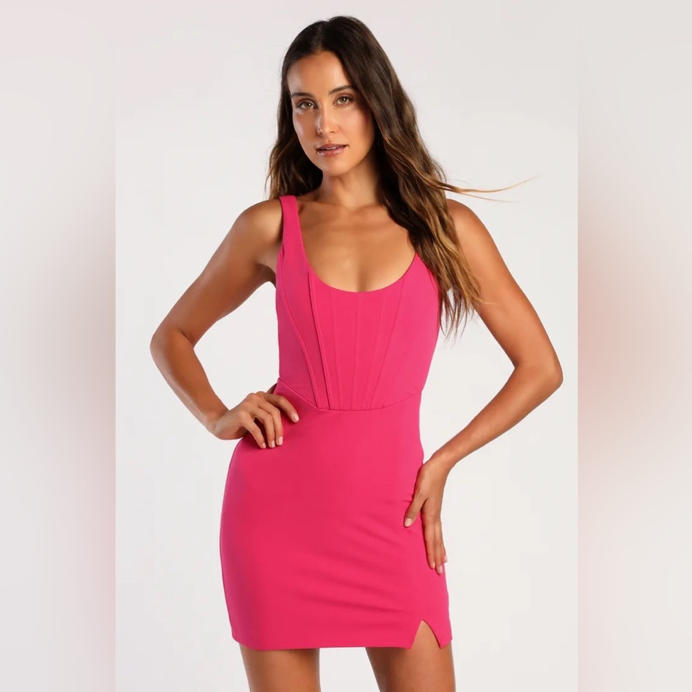 Flirtatious Sensation Hot Pink Corset Bodycon Mini Dress